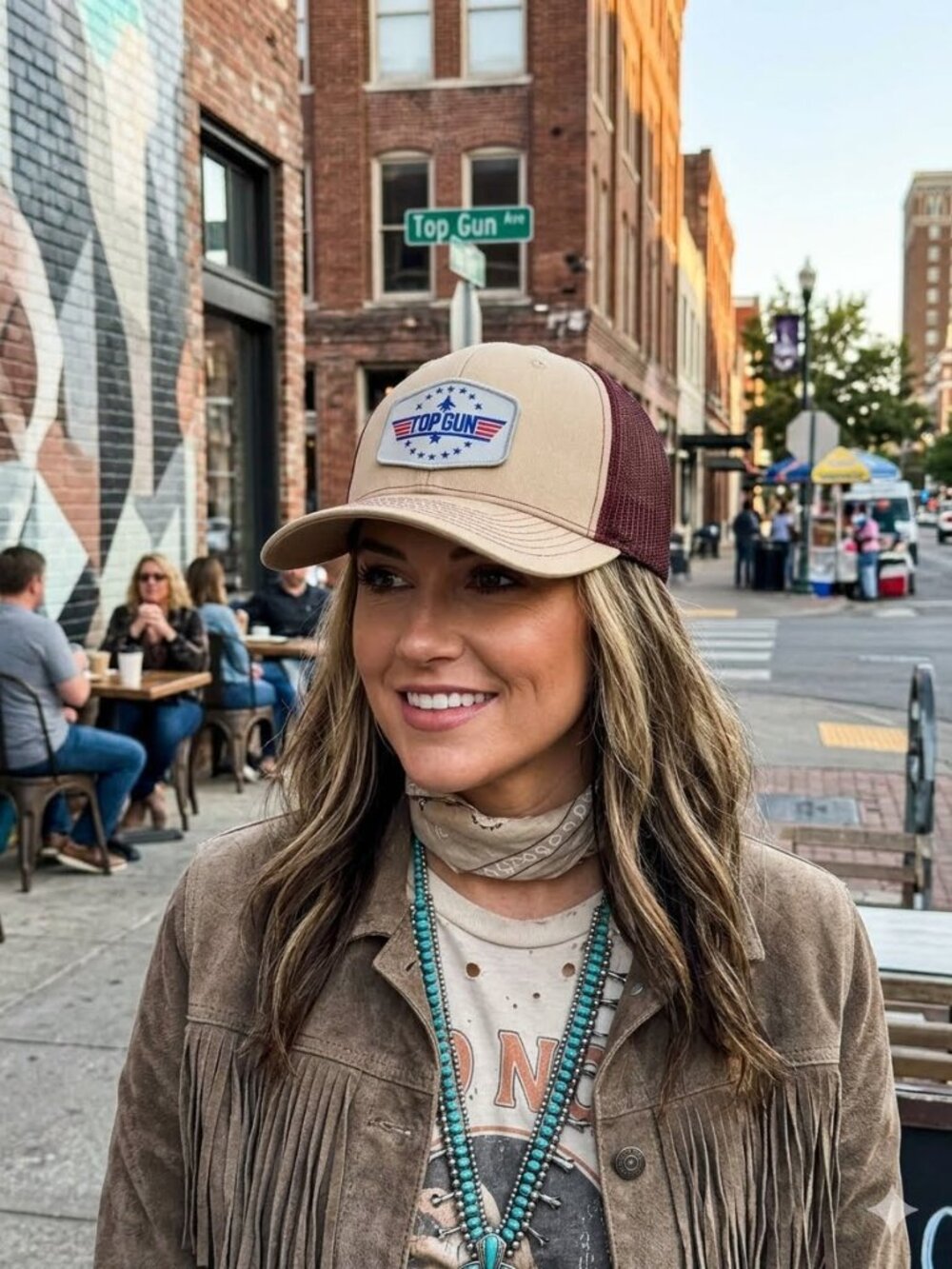 TOP GUN Khaki/Maroon Mesh Snapback Trucker Hat